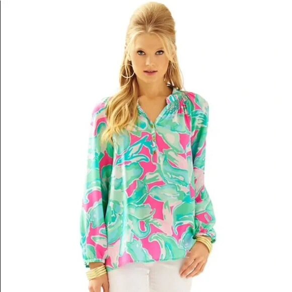 Lilly Pulitzer Elsa Silk Blouse XXS Alessia Pink - Picture 1 of 5